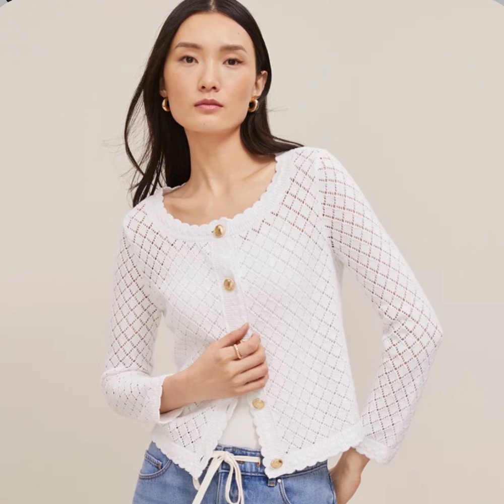 Ann Taylor Scalloped Ballet Neck Cardigan